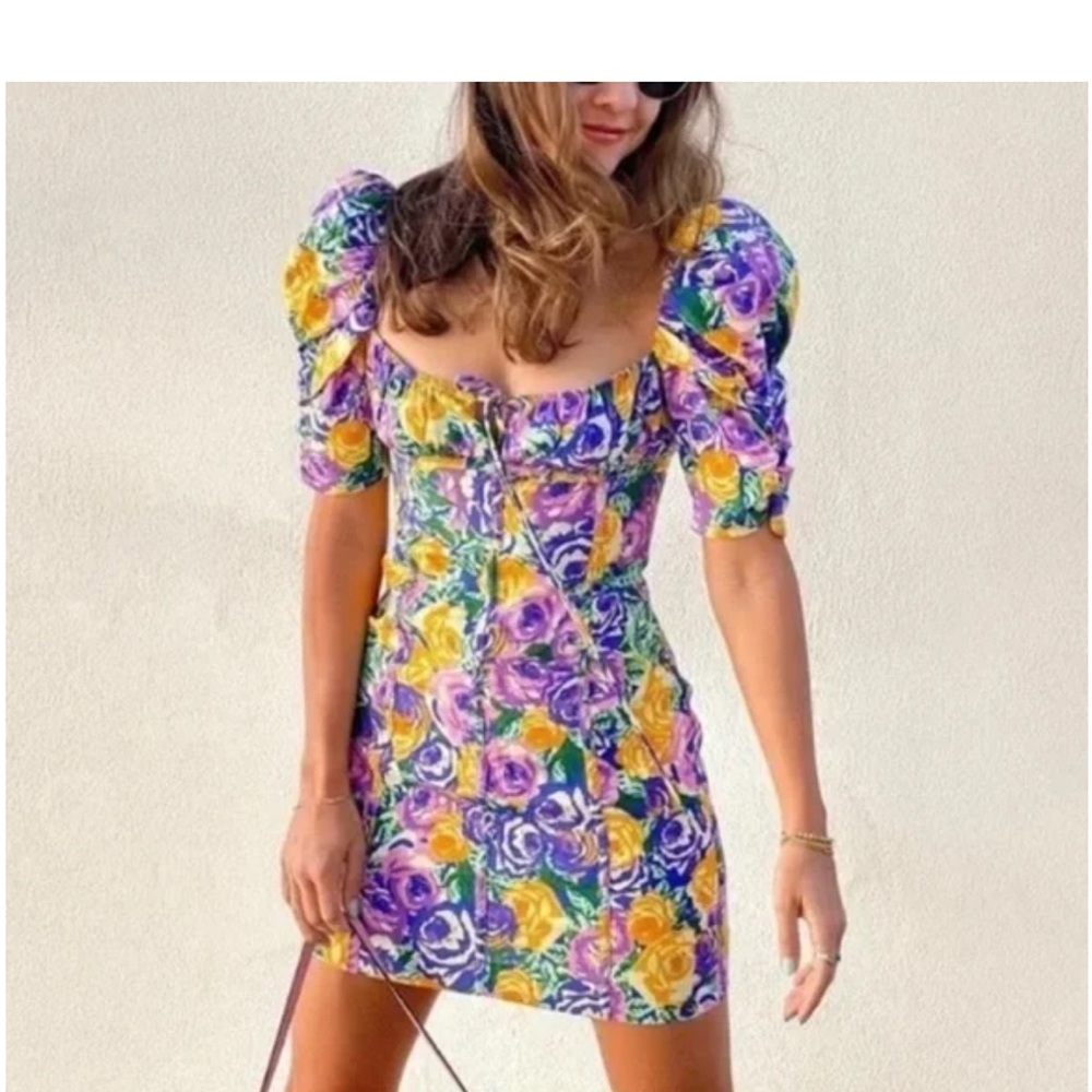 NWT New Zara Multicolor Spring Summer Floral Dress Sz XS